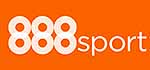 888sport Logo, weiß auf orangem Grund