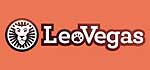 LeoVegas Logo, weiß auch Lachsfarbenen Grund